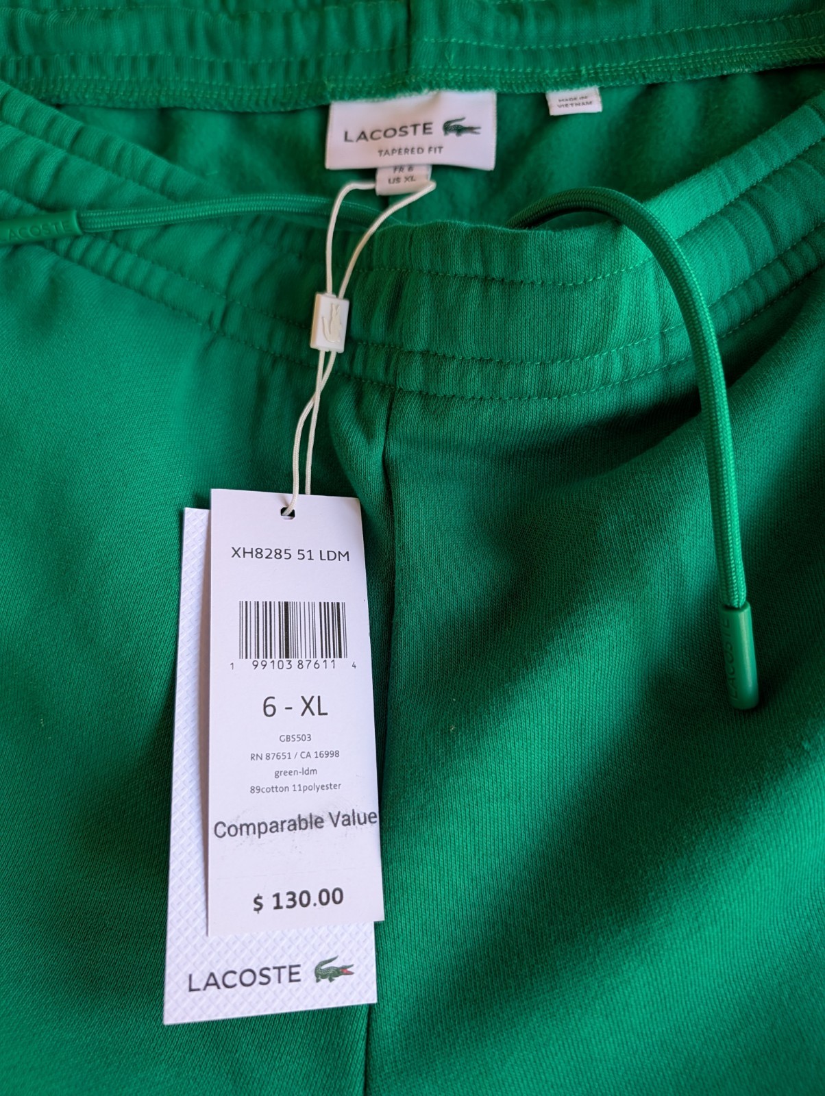 Lacoste Green Tapered Fleece Sweatpants XL Drawstring Pockets Men's Activewear thumbnail 3