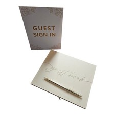 Wedding Guest Book with Pen Sign Gold Foil Lettering Hardcover 7" 9"