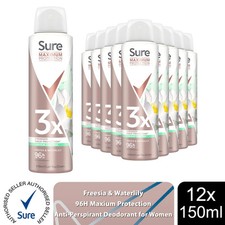 Sure Women Maximum Protection AntiPerspirant Spray Freesia &Water Lily, 12x150ml