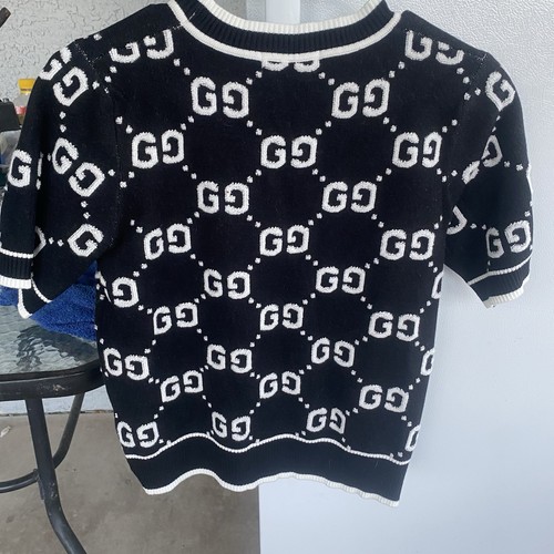 GUCCI GG WOOL TOP Black And ￼White SWEATER SIZE S