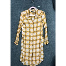 BDG Courtney Button-Down Maxi Shirt Dress Womens Size S Yellow Plaid