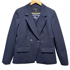 J.Crew Devon Blazer Womens 4 Navy Blue Cotton Blend Double Breasted Workwear