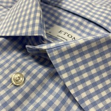 Eton Shirt Mens 16.5 42 Blue White Gingham Contemporary Long Sleeve Dress Spread
