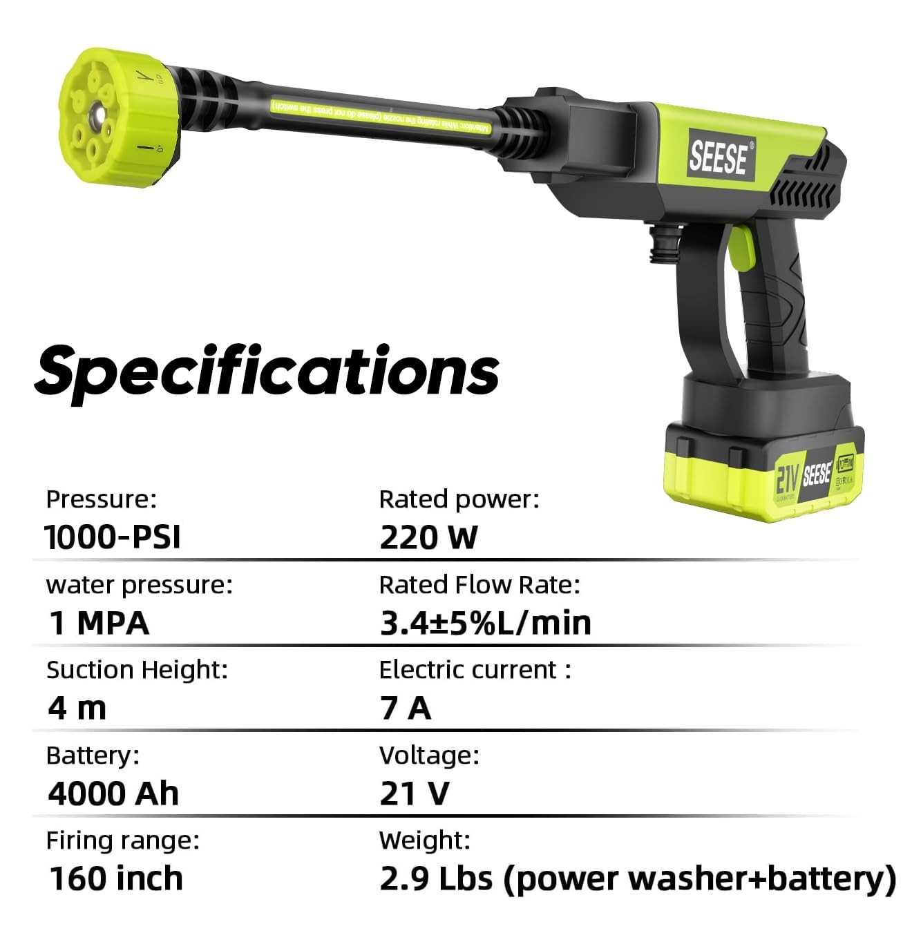 Cordless Pressure Washer Gun: 1000 PSI Portable Electric Washer for Vehicle