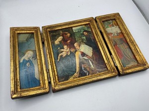 Religious OLD Madonna BABY TRIPTYCH 3-Fold Frame Icon