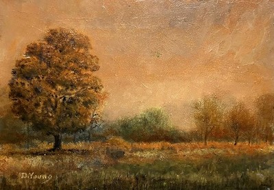 Orig TONALIST LANDSCAPE Oil, by Pennsylvania artist David Young THE GOLDEN HOUR