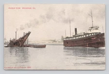 UDB Postcard Postcard Waukegan Illinois Harbor View boat ~ 1907
