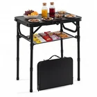 2 FT Small Folding Camping Table w/3 Adjustable Heights Storage Net Carry Handle