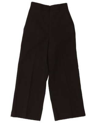 Zara Damen High Waist Wide Leg Capri Hose XS W24 L22 Schwarz Polyester AO08