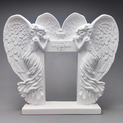 European Rococo Guardian Angel Art Sculpture - White Cherub Frame Home Decor