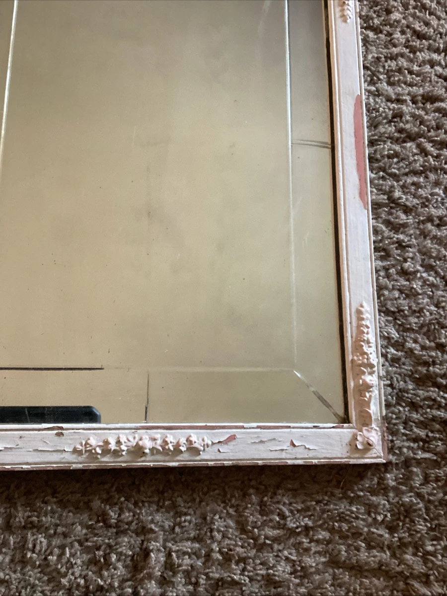 Antique Wood Carved Floral Frame Venetian Etched Wall Mirror