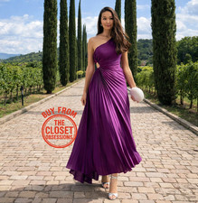 MANGO Purple Pleated Midi Dress NWT One Shoulder Cut Out Wedding Guest 6 8 10