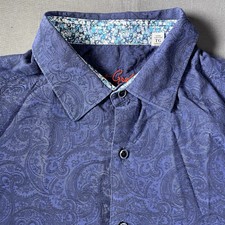Robert Graham Shirt Mens XL Blue Damask All Over Classic Fit Floral Flip Cuff