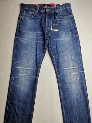 Tommy Hilfiger Herren UK W34 L36 Mercer Regular Fit Rigid Jeans NEU Blau Knopfleiste
