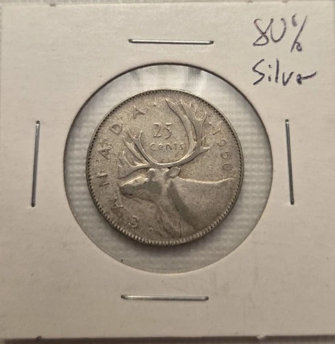 1950 Canada 25 Cents Silver Coin 80% Silver