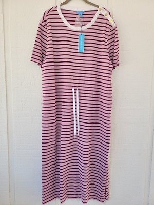 Draper James XL Dress 100% Cotton Tie Waist Midi T-Shirt Nautical Stripe Pink
