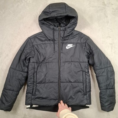 Nike Jacke Herren klein schwarz Puffer Kapuze Sportbekleidung Reißverschluss Mantel Freizeit wattiert