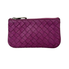 Bottega Veneta Intrecciato Coin Case Pouch with Key ring Leather Pink Authentic