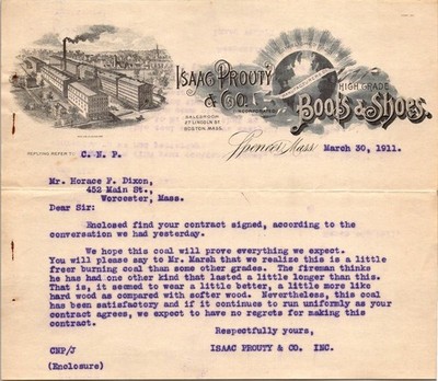 1911 Isaac Prouty & Co. Boston Letterhead Coal Business Ephemera