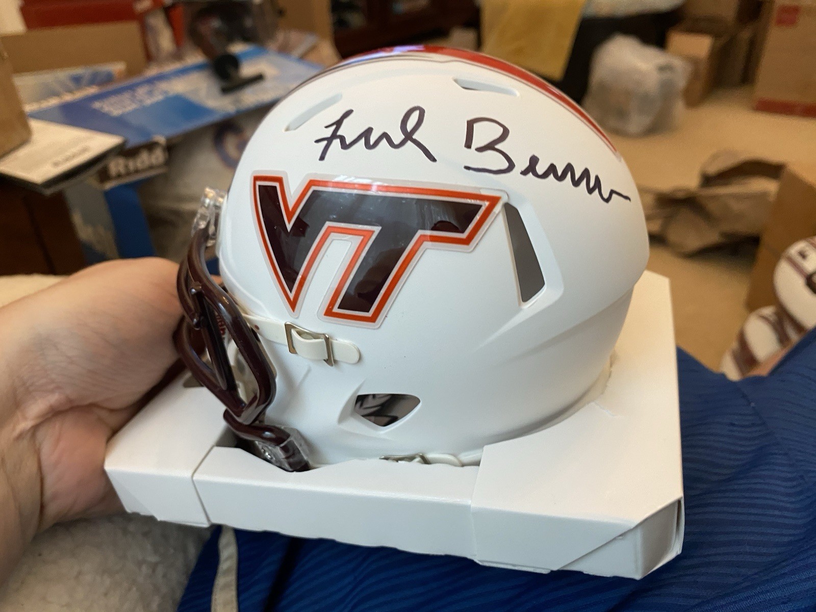 Michael Vick Autographed Signed Virginia Tech Hokies & Frank Beamer Virginia Tech Mini Helmet w/ Vick Beckett COA 
