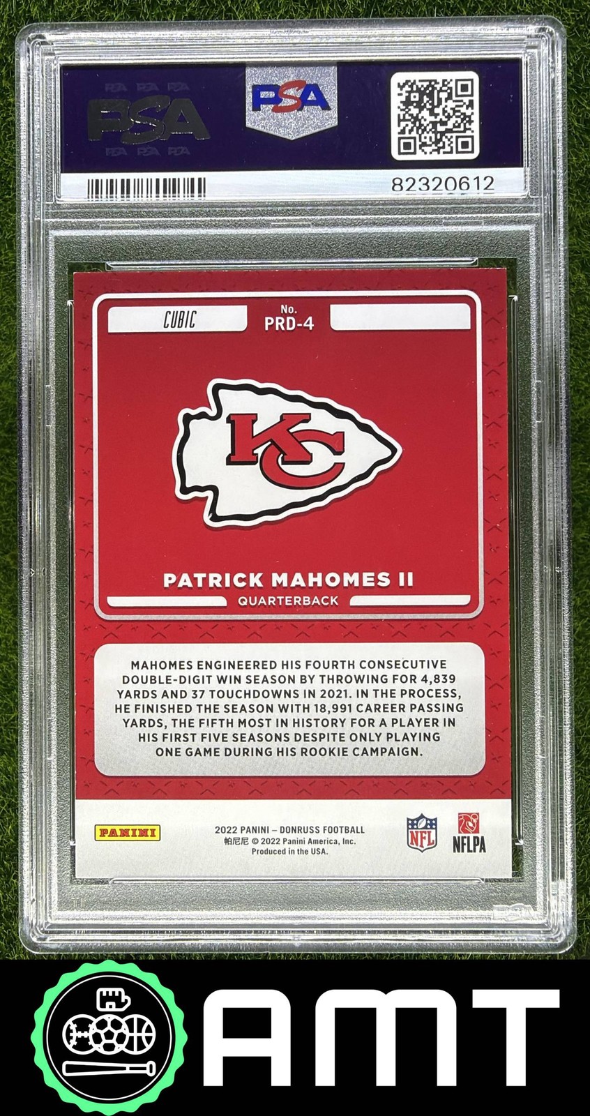 Patrick Mahomes II PSA 9 2022 Panini Donruss 32/50 Production Line Cubic Chiefs view 2