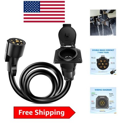 3FT 7-Way Trailer Plug Socket Extension with Double-Prong Connection for RVs