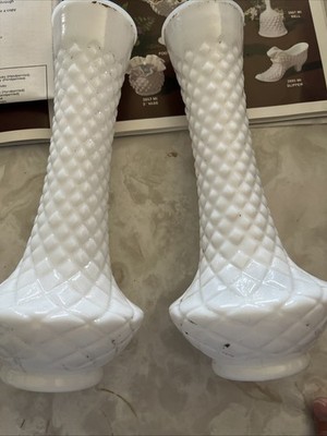 Pair of vintage white Milk Glass Vases 9'' tall