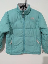 The North Face Girls S/P Down Puffer Jacket Blue Full Zip Lined Pockets