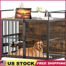 Large Dog Crate W/ Swivel Feeder Sturdy Steel Structure Multi-Purpose Furniture
