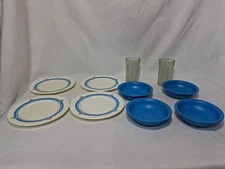 Vtg Fisher Price Child's Fun With Food Family Dinnerware Set, #2107, 10 Pieces.