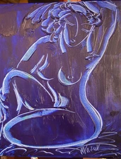 BLUE NUDE  Modern Abstract   Original Oil Painting  IMPRESSIONIST CANADA  H9ef9T