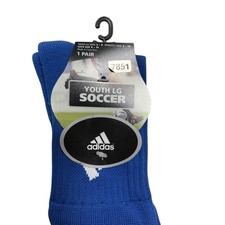 NEW Adidas Soccer Socks 3 Stripe Knee High Blue/White Youth LG Shoe Size 3-9
