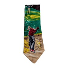 Vintage American Sports Golf Themed Art Men's Polyester Neck Tie USA Made
