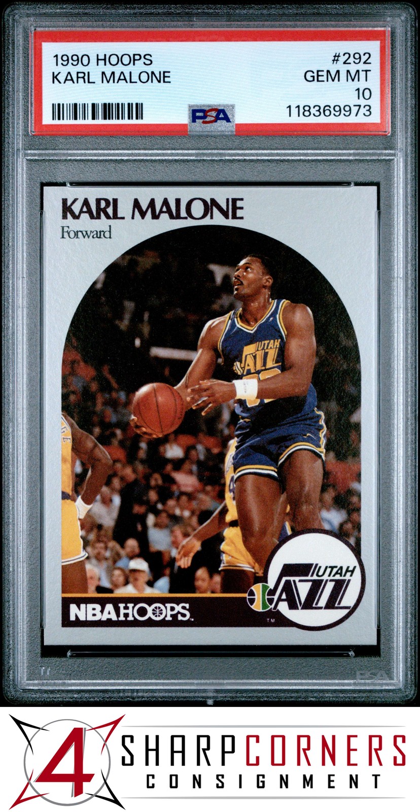 1990 HOOPS #292 KARL MALONE JAZZ HOF PSA 10