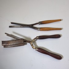 2 Vintage Antique Hair Curler Crimper Curling Iron Wood Handle Styling Hand Tool