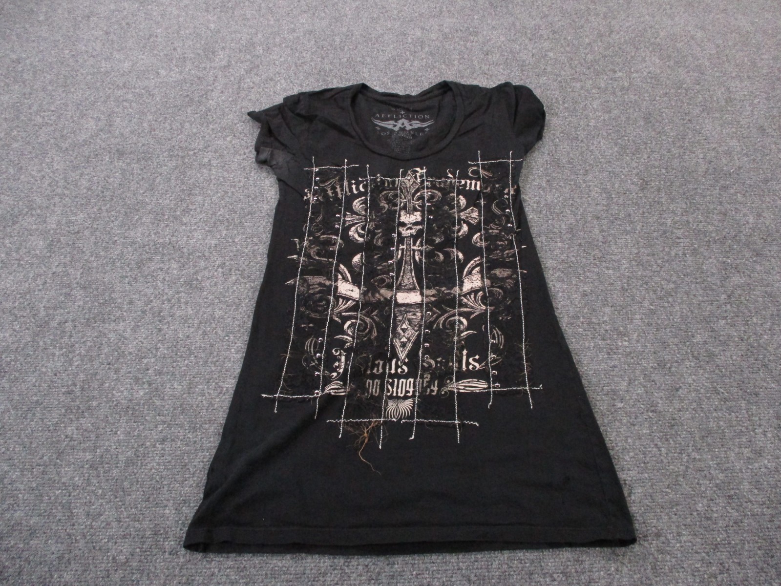 Affliction Shirt Womens M Black Graphic Grunge Biker Y2K Casual USA Made