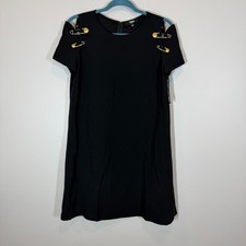 Versus Versace Black Cold Shoulder Dress Gold Safety Pin Hardware Size 44