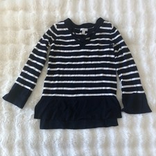 New York & Co XS Navy White Striped V Neck Sweater Knit Top
