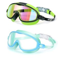 Kids Swim Goggles 2 Pack Anti-Fog Anti-UV Wide View Swimming Goggles Ages 3-14