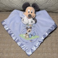 Disney Store Mickey Mouse Blue Baby Security Blanket 14  X 14  Blankie Lovey