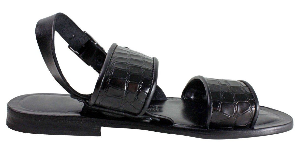 Ethan Black Italian Leather Mens Sandals Shoes Angelo Black Men main image 2