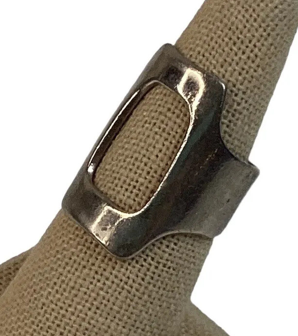 Silver Tone Rectangle Ring Statement 1” - image 1