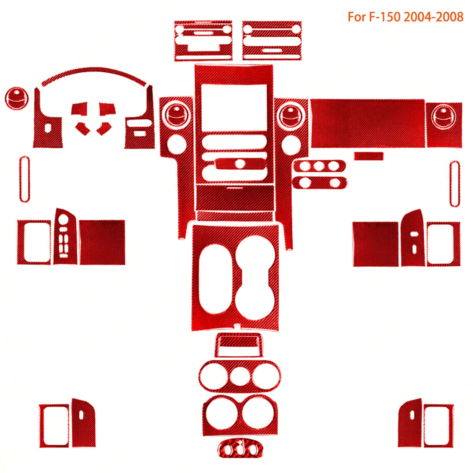 58Pcs Red Carbon Fiber Kits Full Interior Trim Cover For Ford F-150 FX4 2004-08