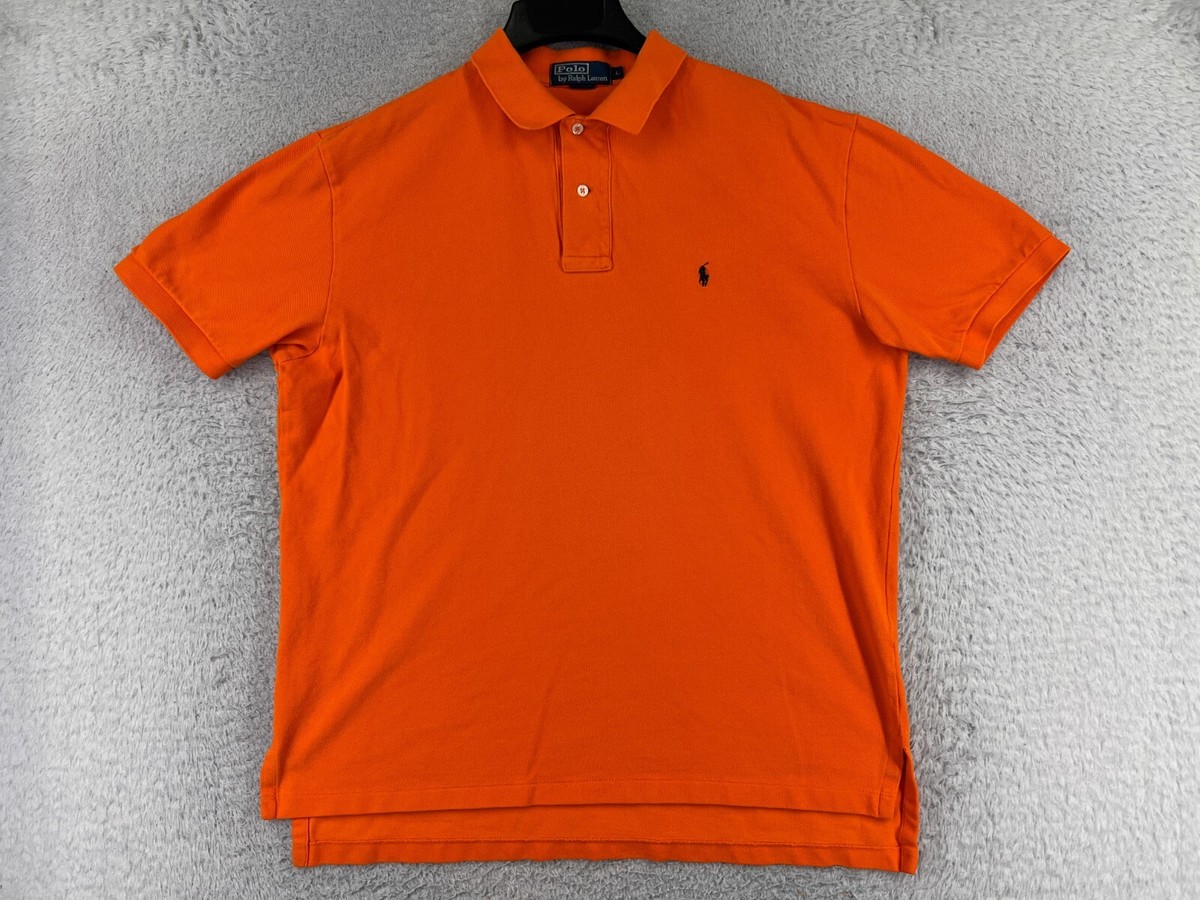 VINTAGE Polo Ralph Lauren Shirt Mens Large Orange Knit 100% Cotton 