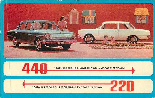1964 RAMBLER AMERICAN SEDANS CHROME ADV. 2 POSTCARDS - Picture 3 of 4