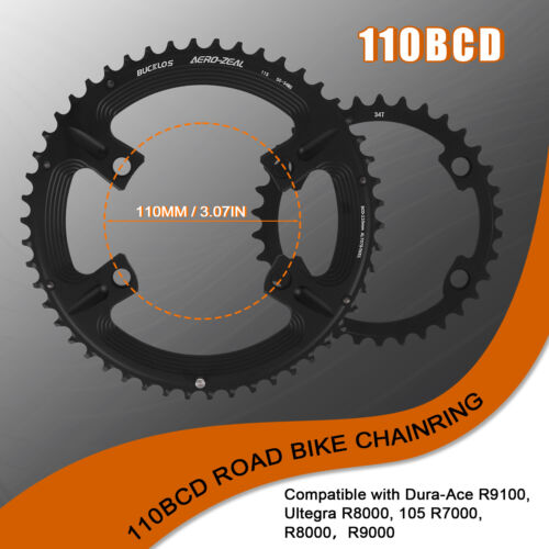 Plato de bicicleta 110 BCD simple/doble 34/36/39/50/52/53T 4 pernos para Shimano - Imagen 6 de 17