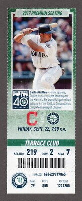 2017 Seattle Mariners vs Cleveland Indians 9/22 MINT CLUB Ticket CARLOS GUILLEN