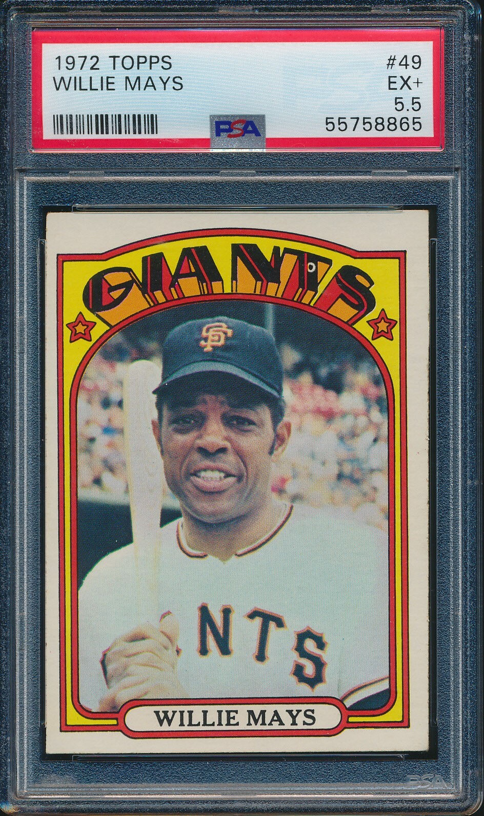 1972 TOPPS BASEBALL #49 WILLIE MAYS PSA 5.5 EX+ HOF