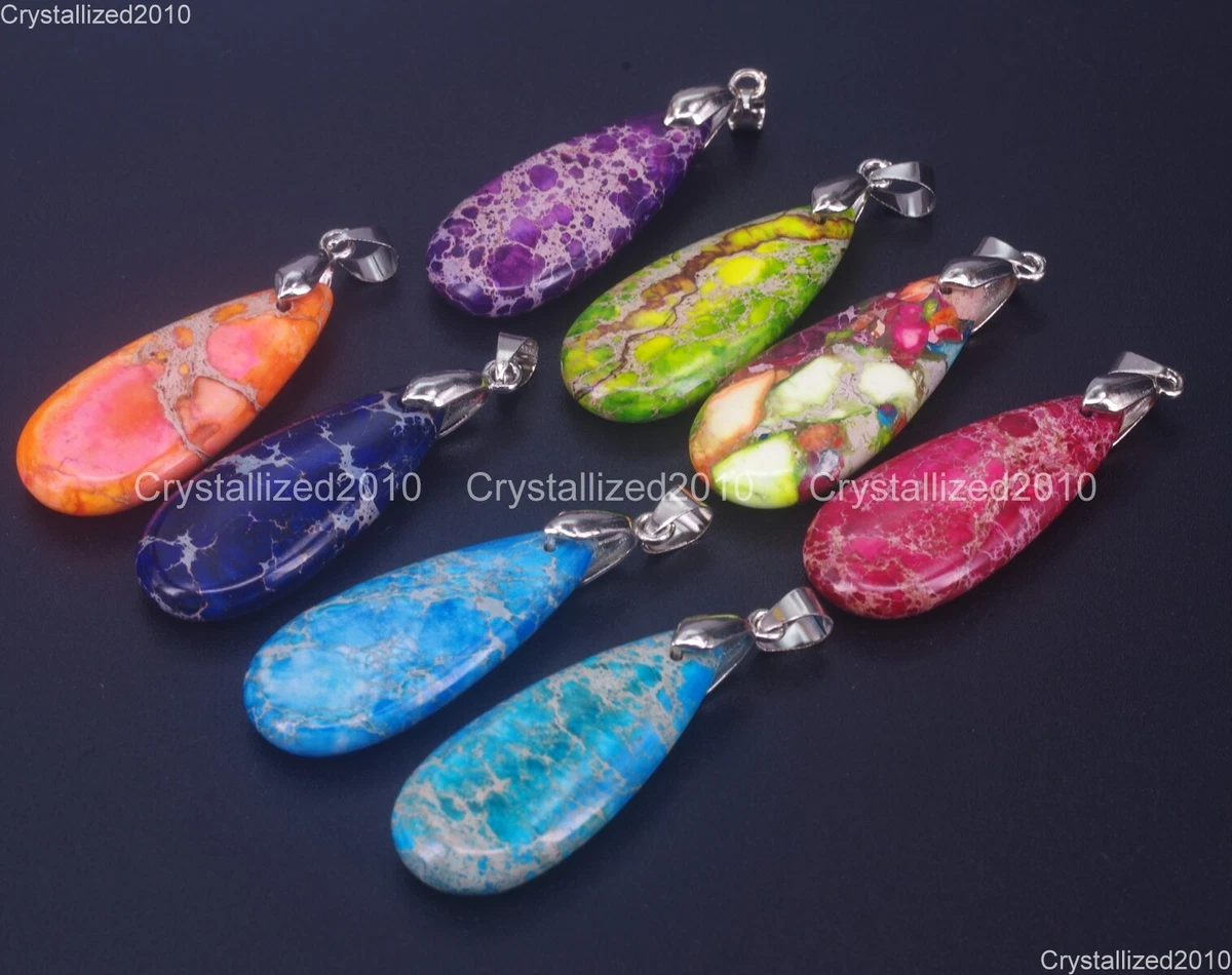 Natural Sea Sediment Jasper Gemstones Teardrop Healing Pendant Necklace 16x35mm