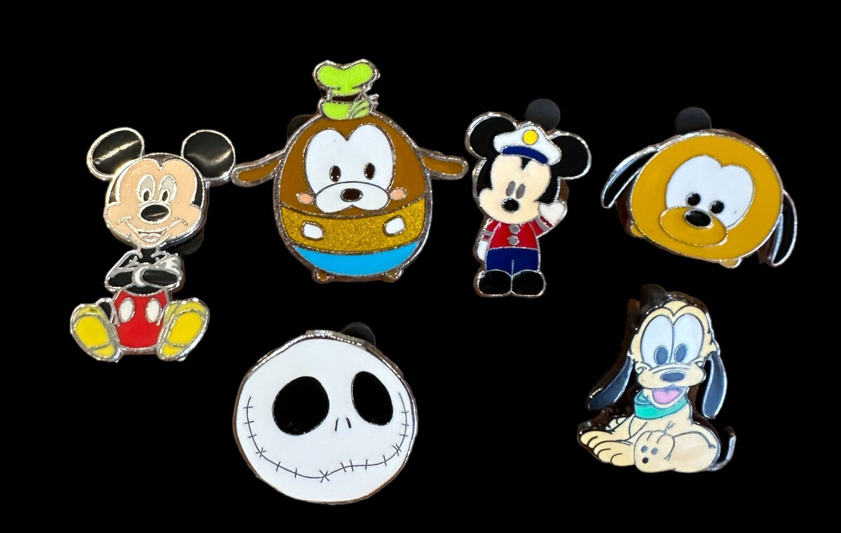 Set of 6 Disney Cute Character Pins: Mickey Pluto Pins